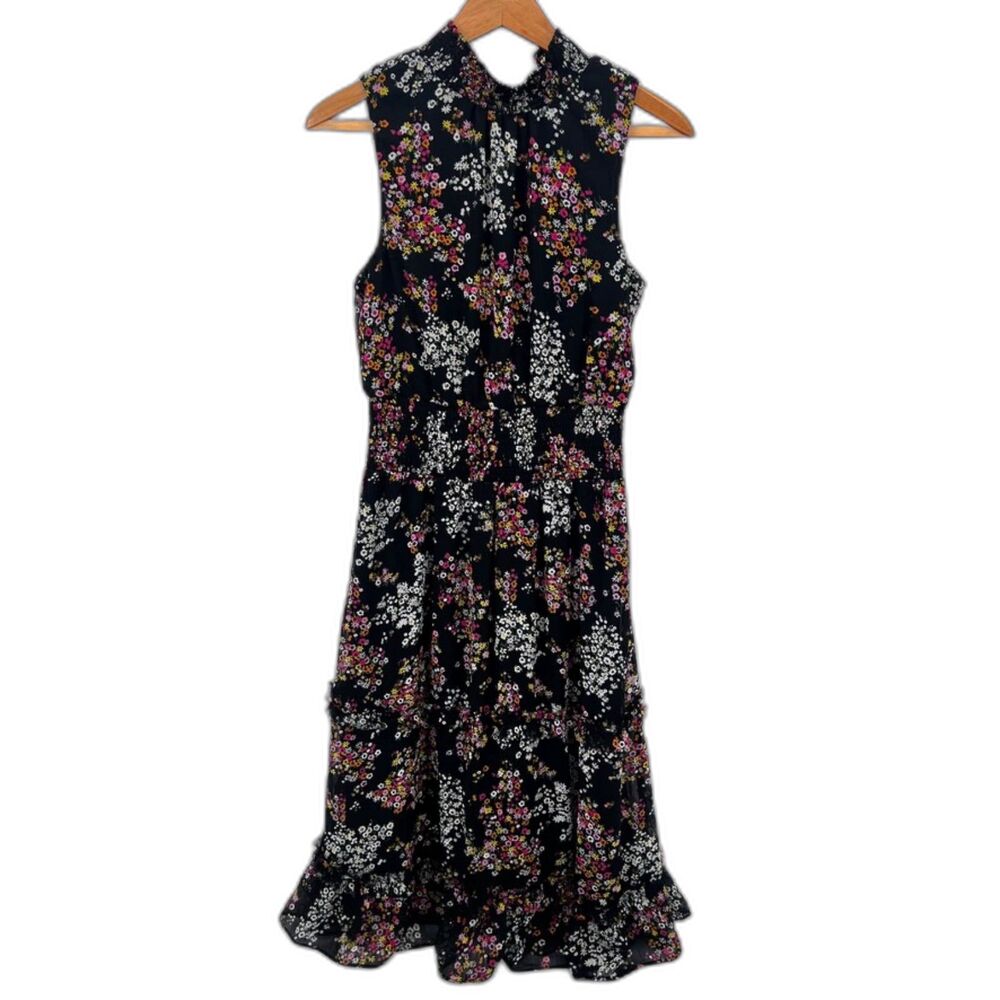 Sam‎ & Jess Black Dark Floral Gypsy Boho Sleeveless Fit & Flare Summer Dress MD